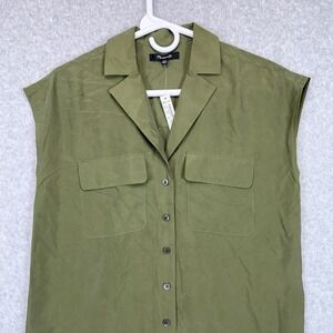 Madewell Cap Sleeve Silk Button Down Women XXS Green NWT Minimalist Utility